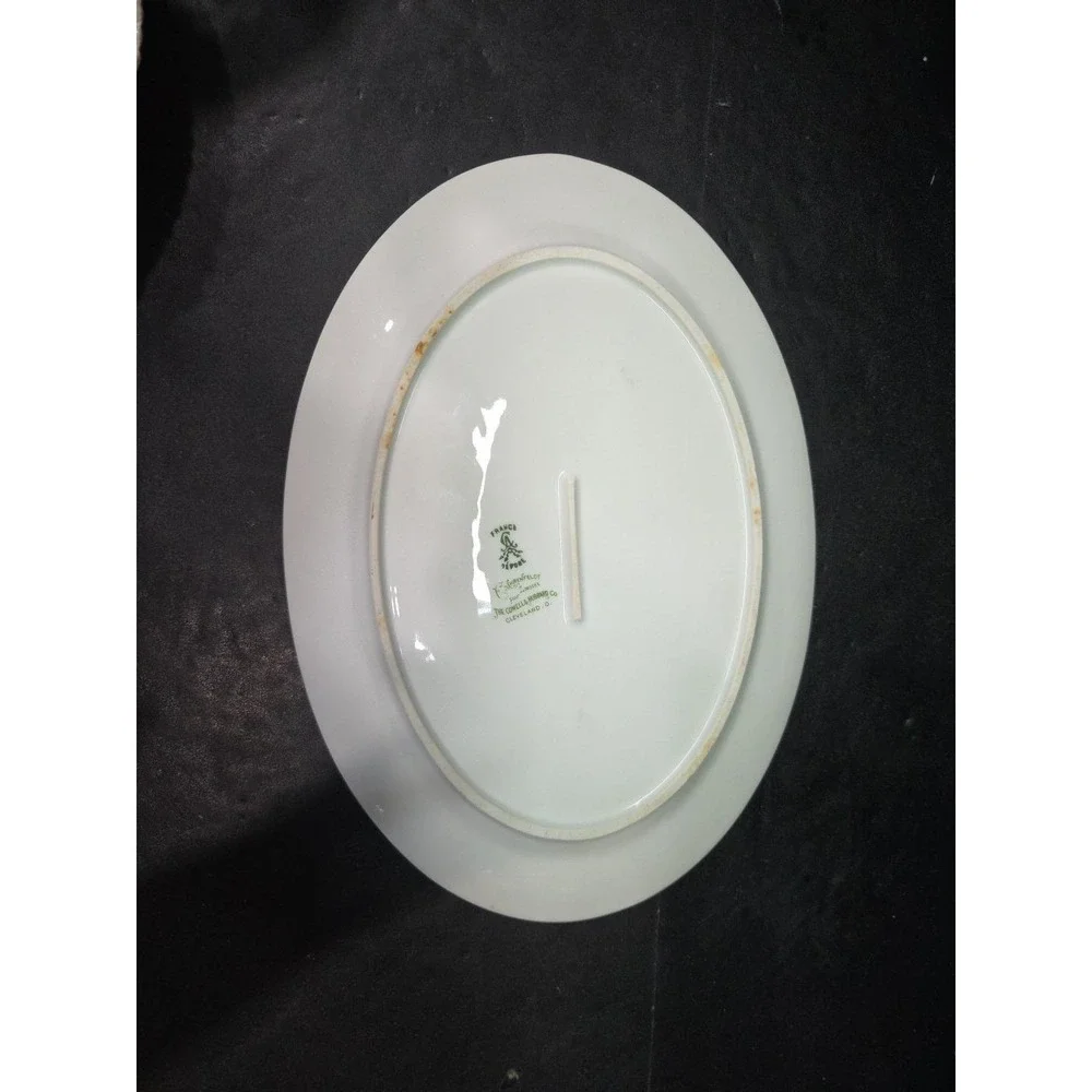 C Ahrenfeldt Limoges Depose Oval Platter, White Bone China, Vtg‎ Floral Border